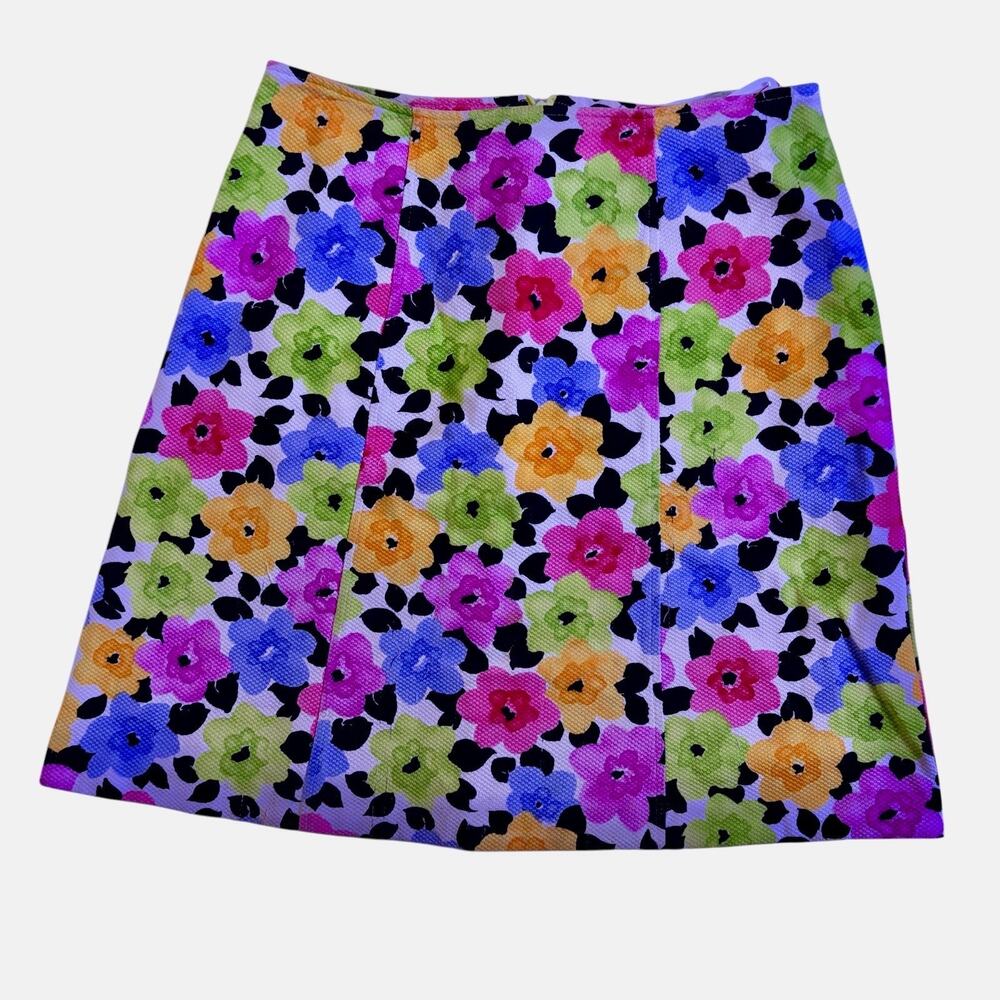 Jackie Bernard Skirt Womens 8 Multi Floral A-Line Short Lined Pleated Zip